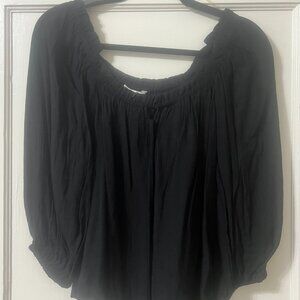 All in Favor S Tie Front Off-Shoulder Black Blouse NWOT